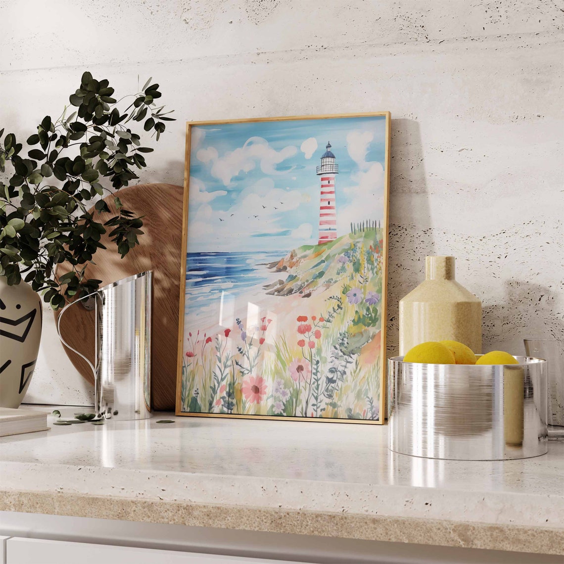 Boho Art Boho Print Rustic Lighthouse Art Bathroom Wall Art Rustic Coastal Dcor Boho Wall Art Seaside Art Vintage Lighthouse Poster - Image 2