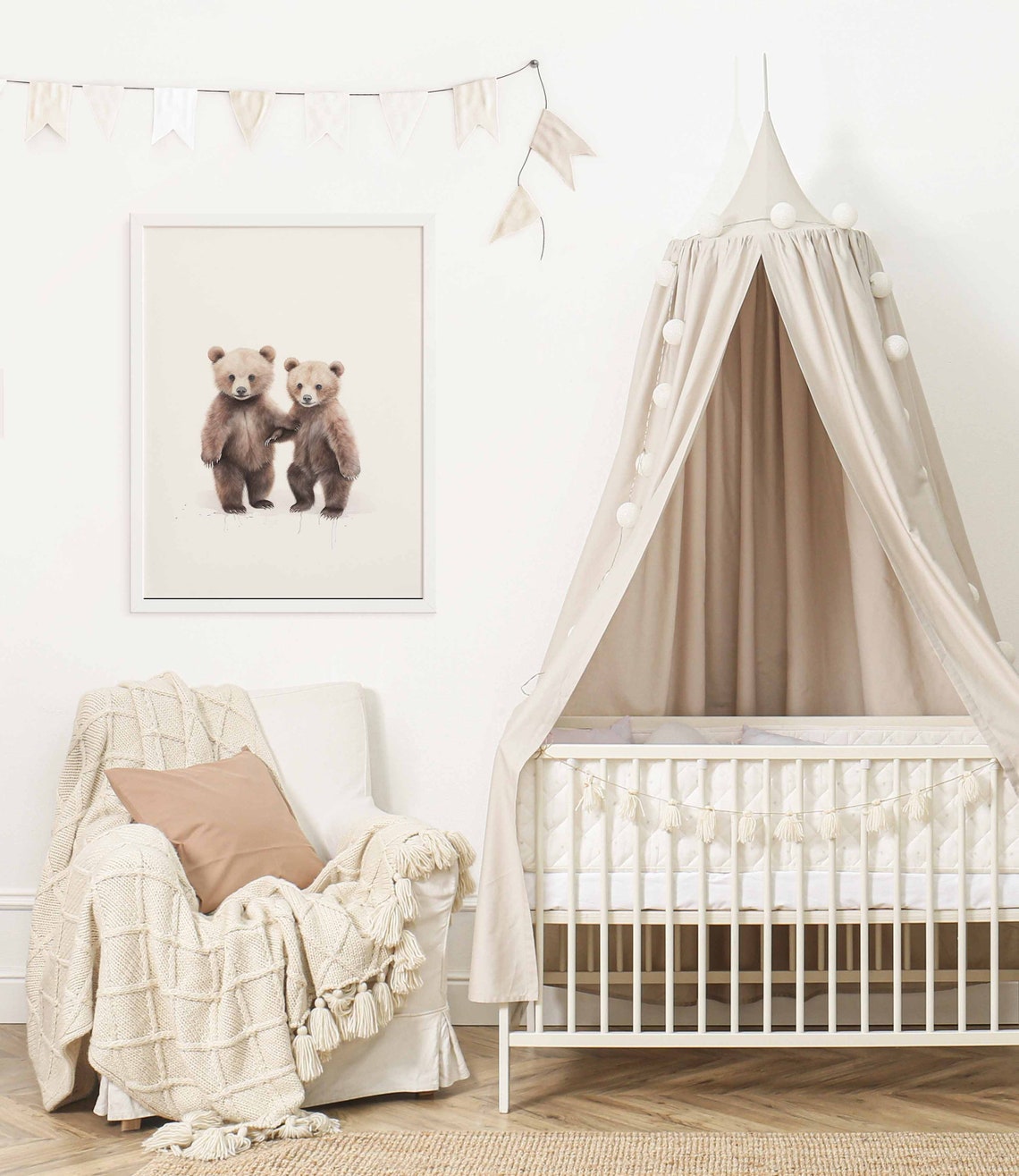 Two Cute Bear Cubs Standing Together Watercolor Nursery Poster - Image 2