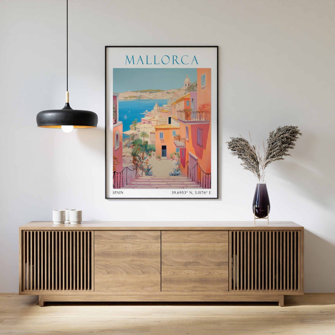 Mallorca Spain Travel Poster Mediterranean Harbor Town View Art - Image 2