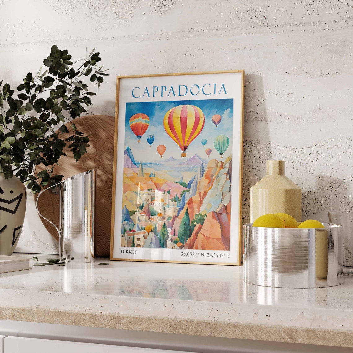 Cappadocia Turkey Colorful Balloons Over Rocky Valley Town Poster - Image 2