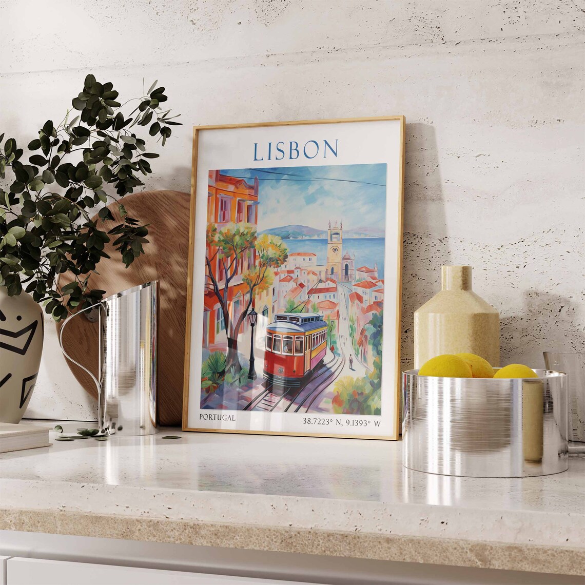 Lisbon Portugal Travel Poster Red Tram Street River View Art - Image 2