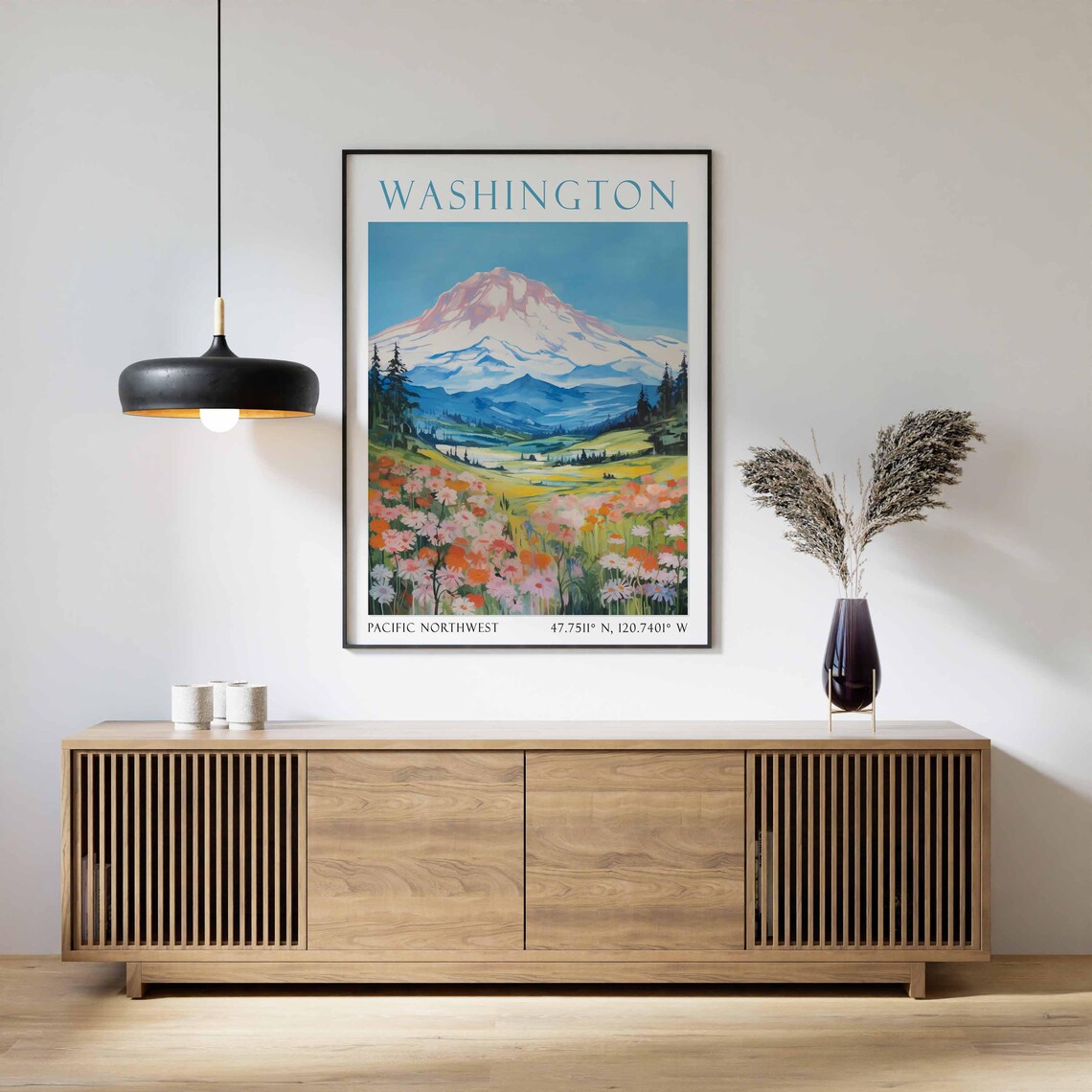 Washington Mount Rainier Wildflower Meadow Watercolor Travel Poster - Image 2
