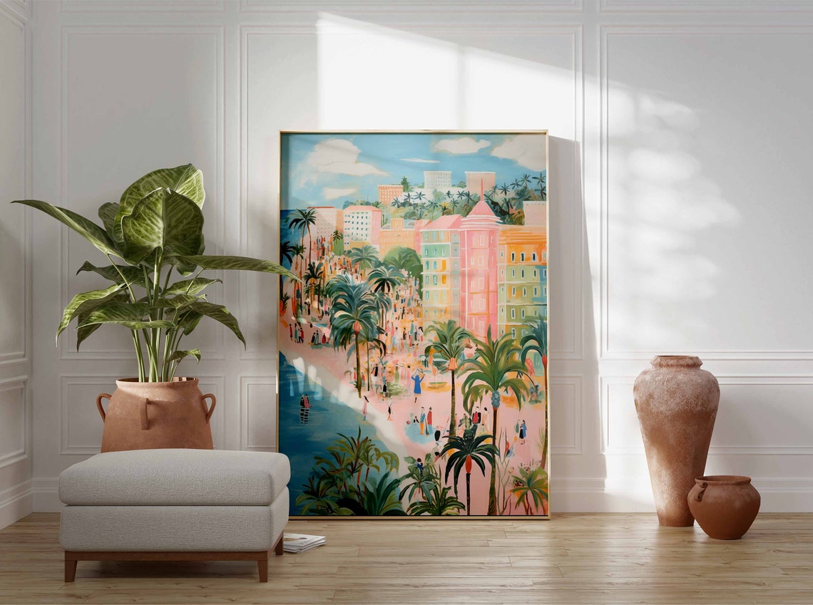 Busy Beach Town Promenade Summer Crowd Seaside Vibrant Poster - Image 3