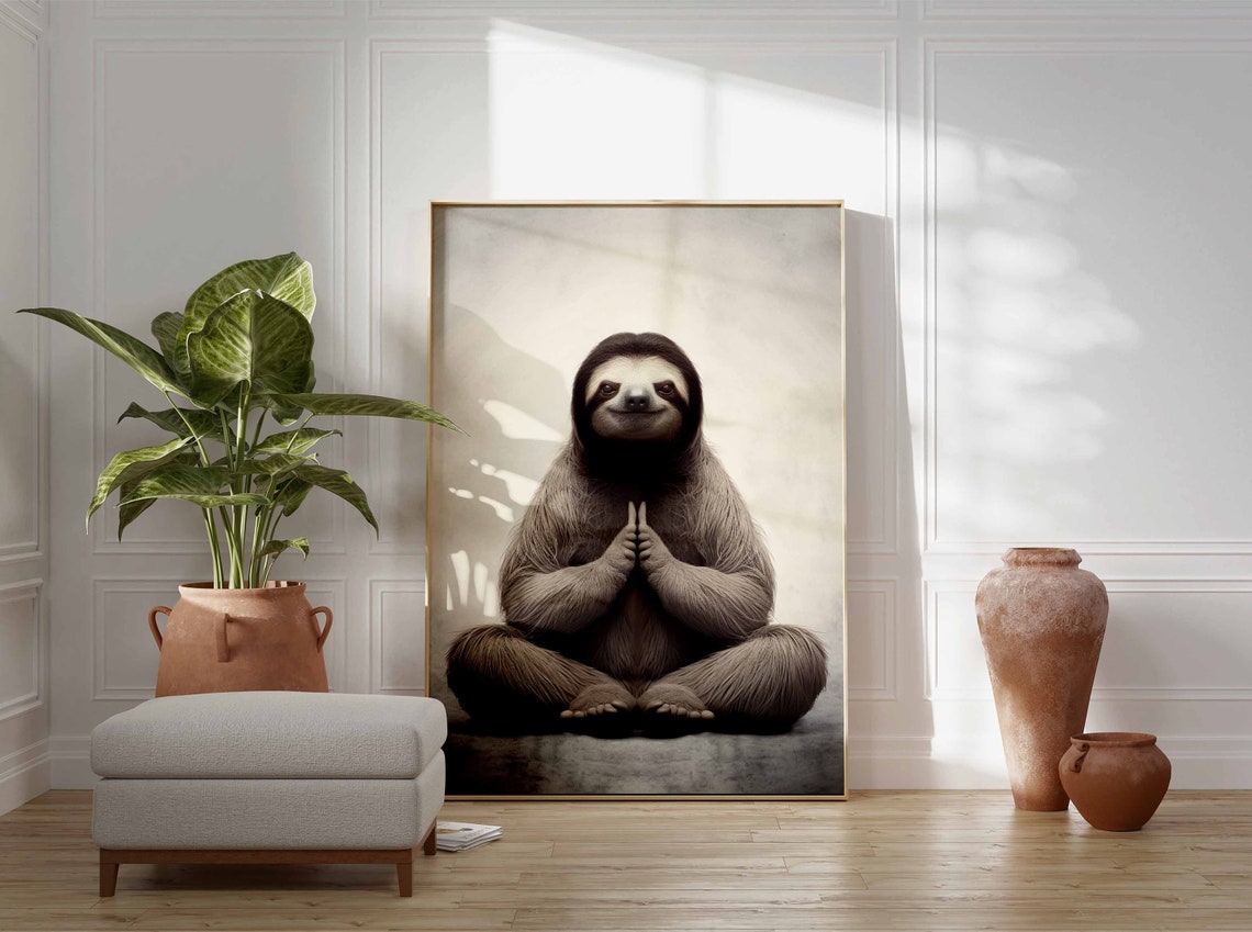 Sloth Meditating in a Calm Yoga Pose with Paws Together Poster - Image 3
