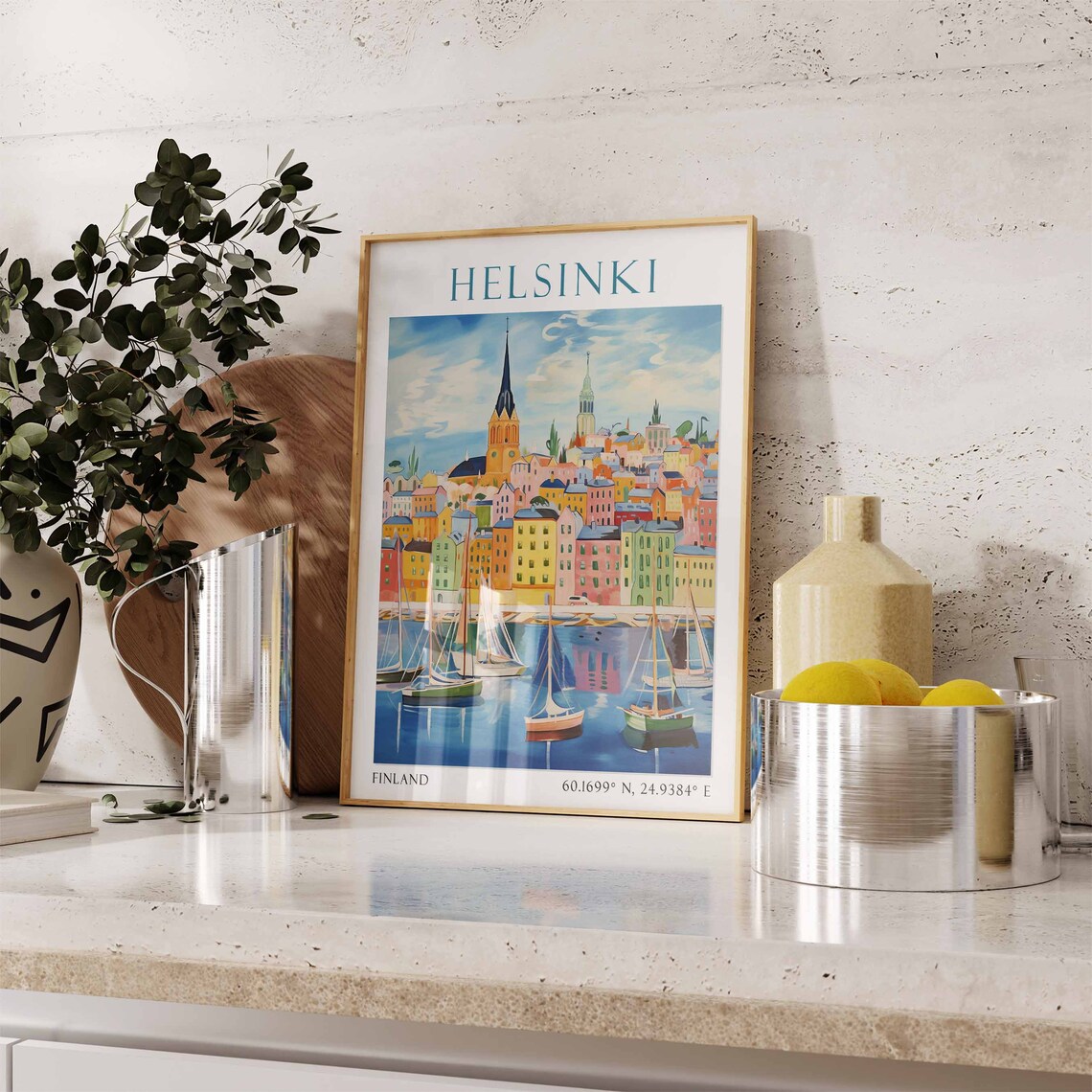 Helsinki Colorful Harbor With Sailboats Finland Travel Poster - Image 2