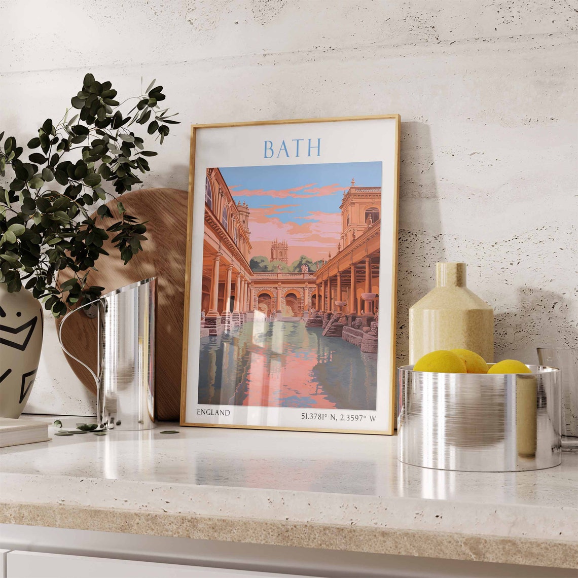 Bath England Roman Baths at Sunset with Abbey Tower View Poster - Image 2