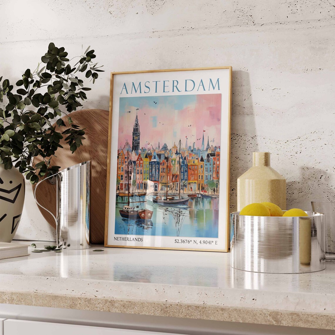 Amsterdam Harbor Sailboats with Colorful Row Houses Poster Art - Image 3