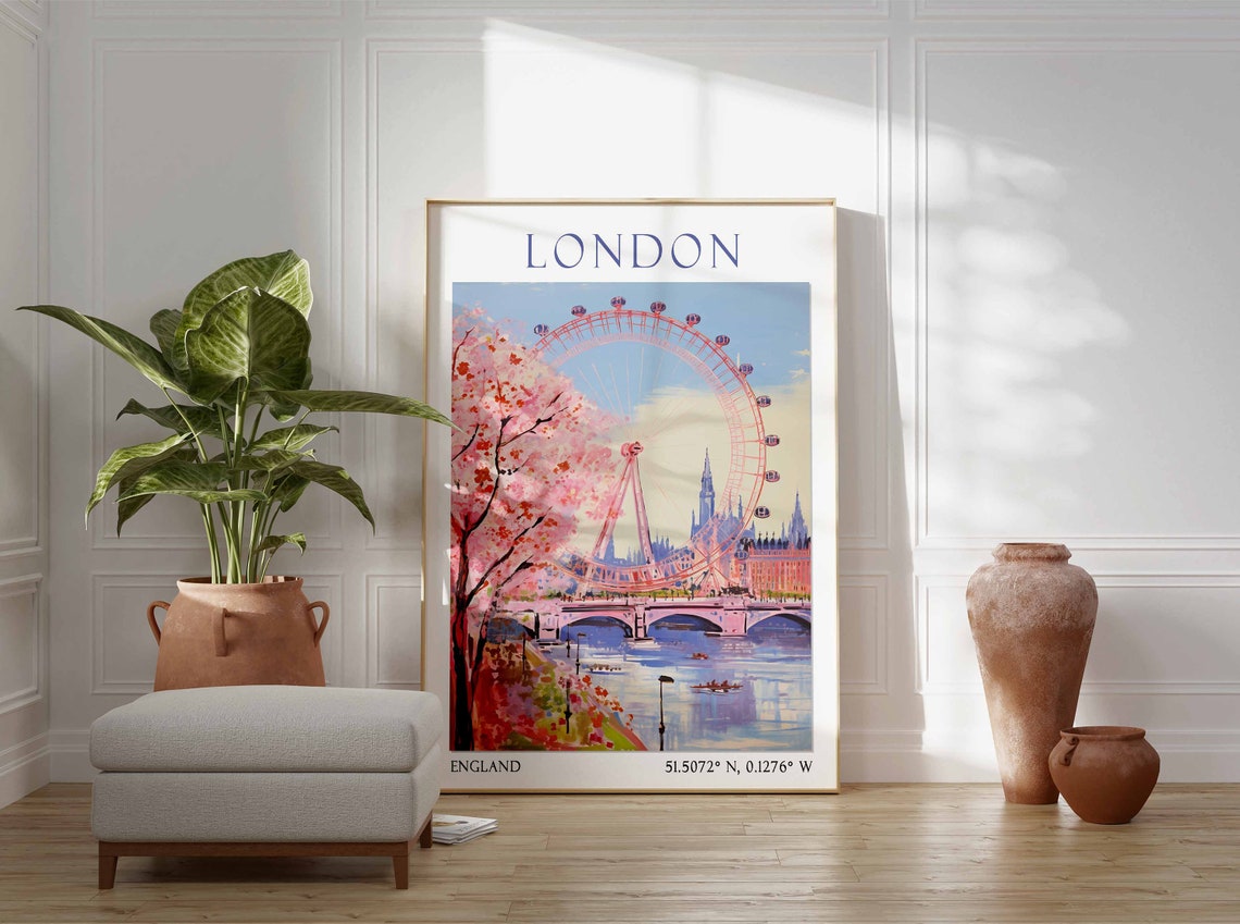 London Travel Print London Travel Poster United Kingdom Wall Art London Travel Gift Vintage Travel Decor British Wall Decor - Image 2