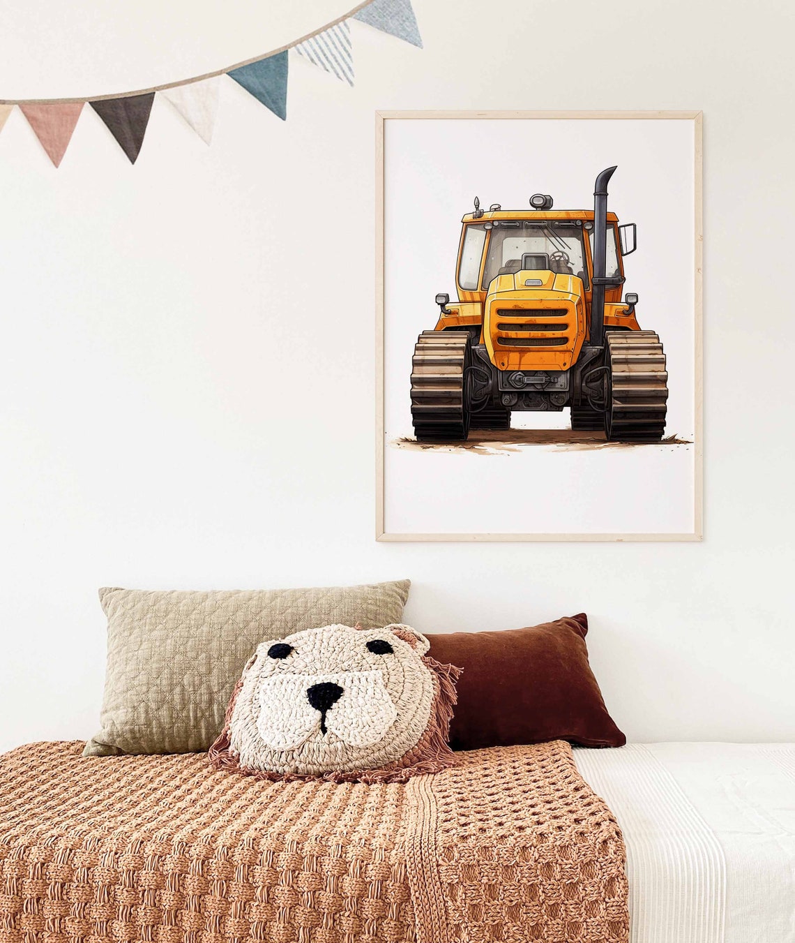 Orange Tracked Tractor Bulldozer Illustration Poster for Kids Room - Image 3