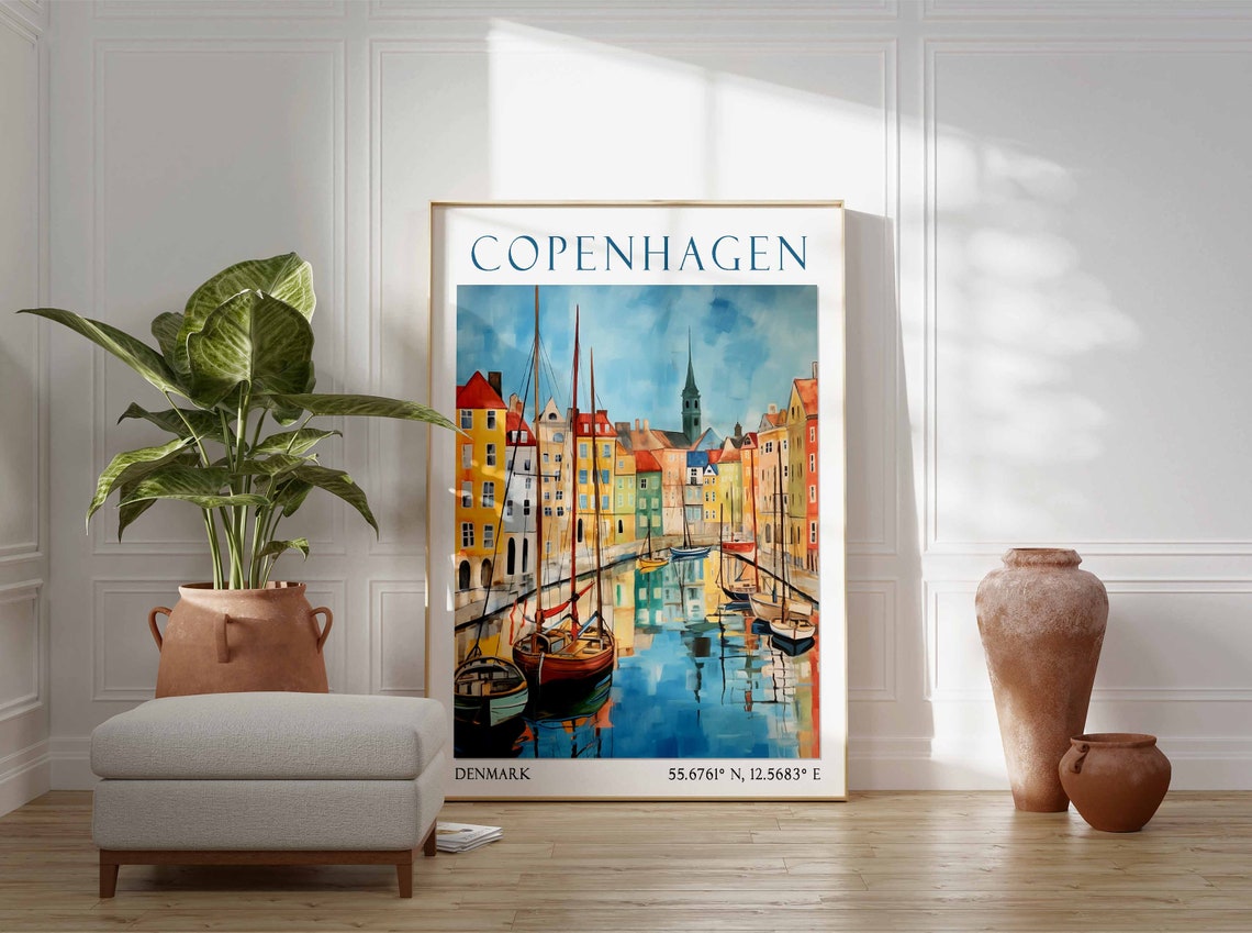 Copenhagen Canal with Colorful Houses and Moored Boats Poster Art - Image 2