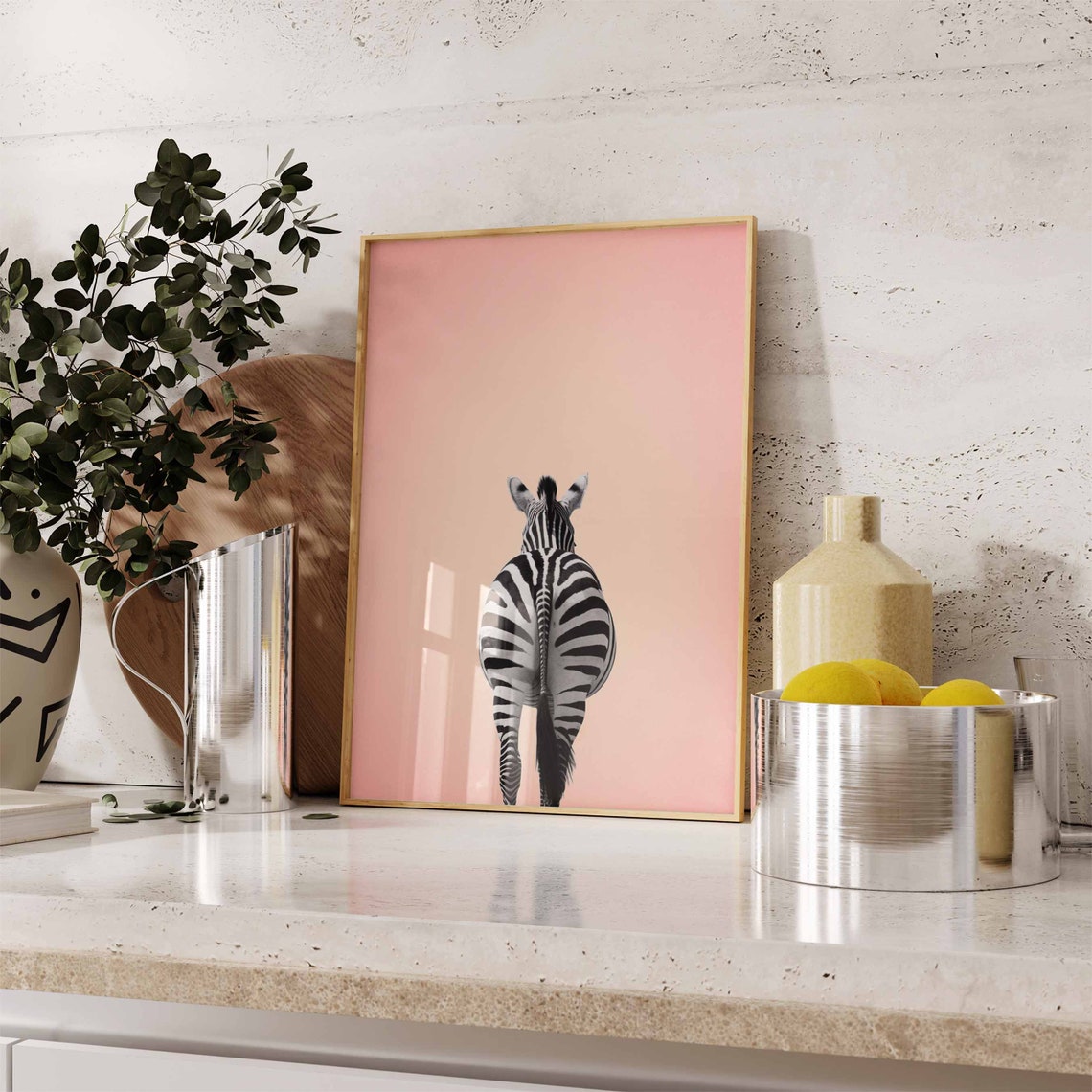 Funny Zebra Rear View Portrait on a Soft Pink Background Poster - Image 2
