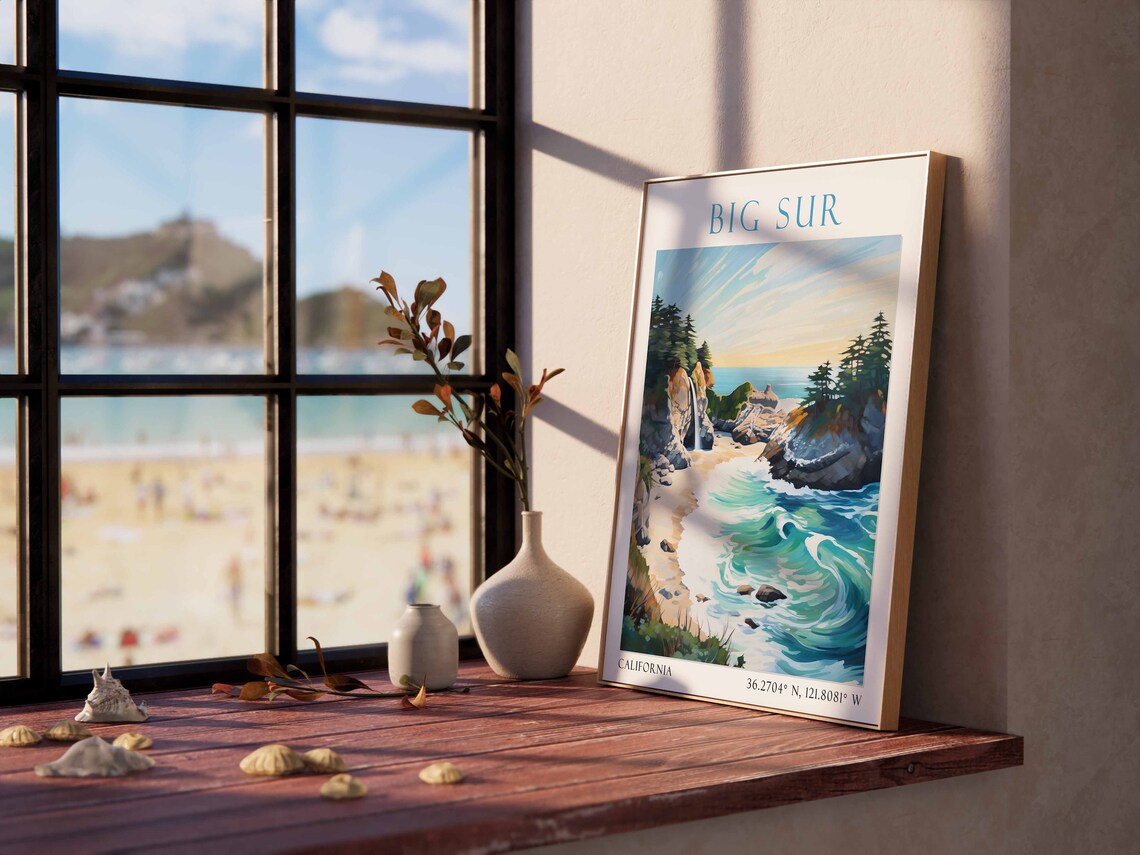 Big Sur Rocky Cove Waterfall Pacific Coast California Travel Poster - Image 2
