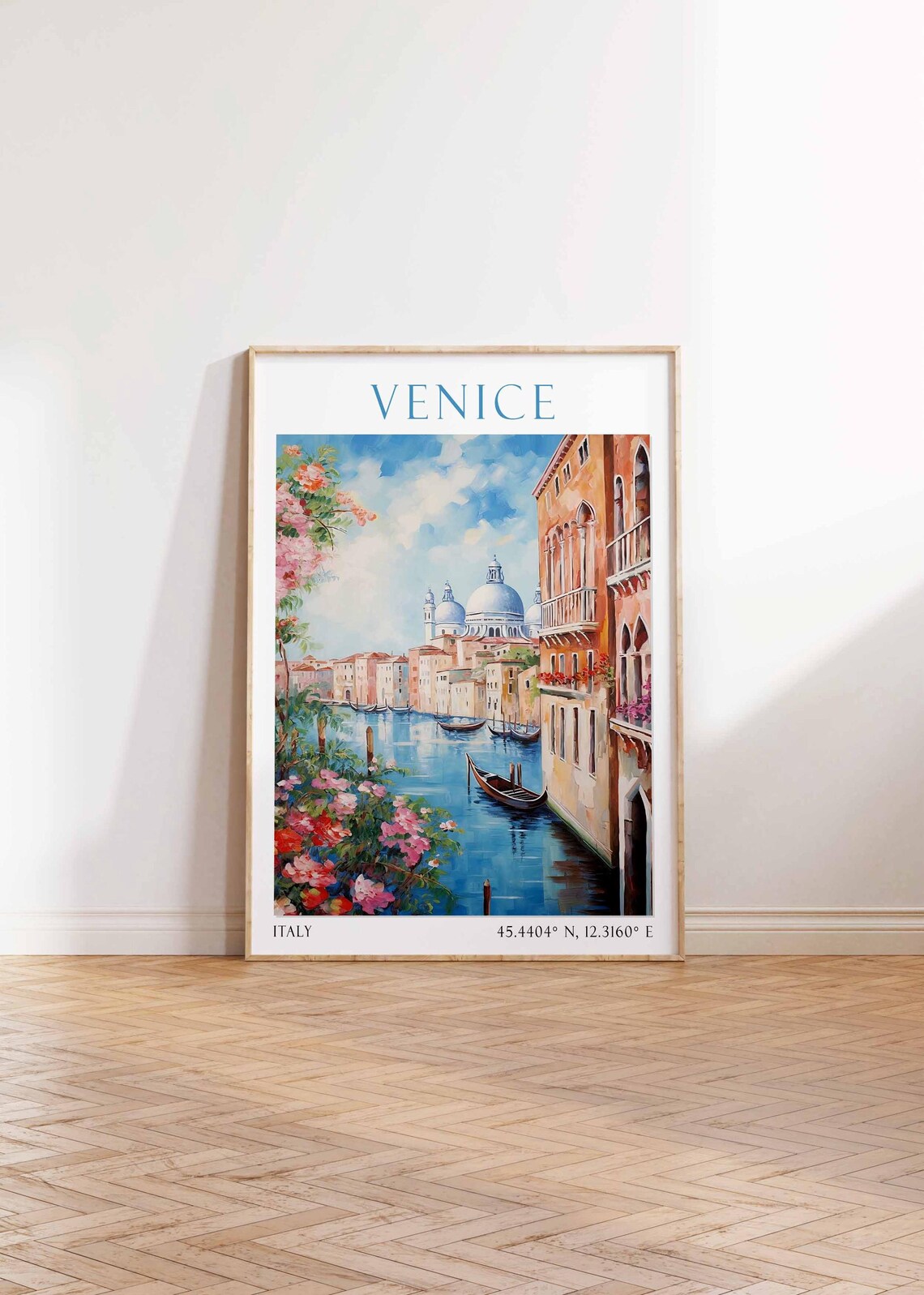 Venice Grand Canal Gondola Scene Floral Frame Italy Travel Print - Image 4