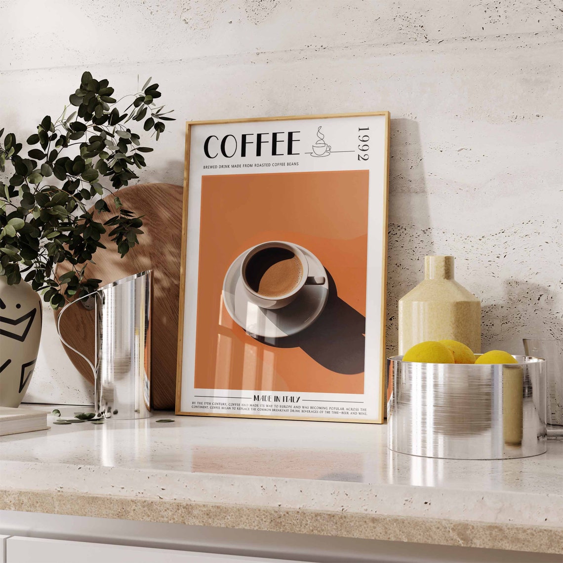 Coffee 1992 Black Coffee Cup Warm Terracotta Background Poster - Image 2