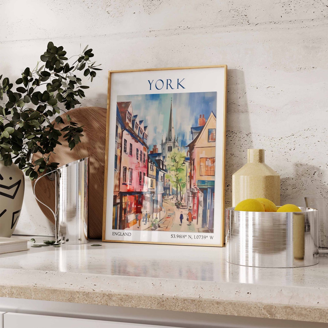 York England Historic Red Brick Street Church Spire View Poster - Image 3