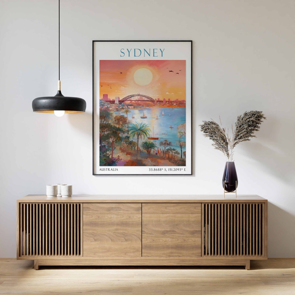 Sydney Harbour Bridge Sunset Sailboats Australia Travel Poster - Image 3