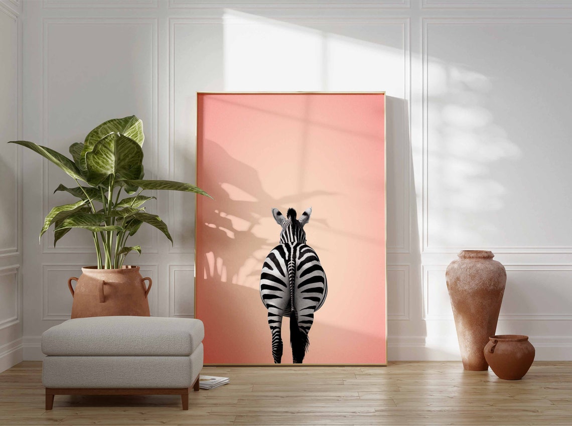 Funny Zebra Rear View Portrait on a Soft Pink Background Poster - Image 3