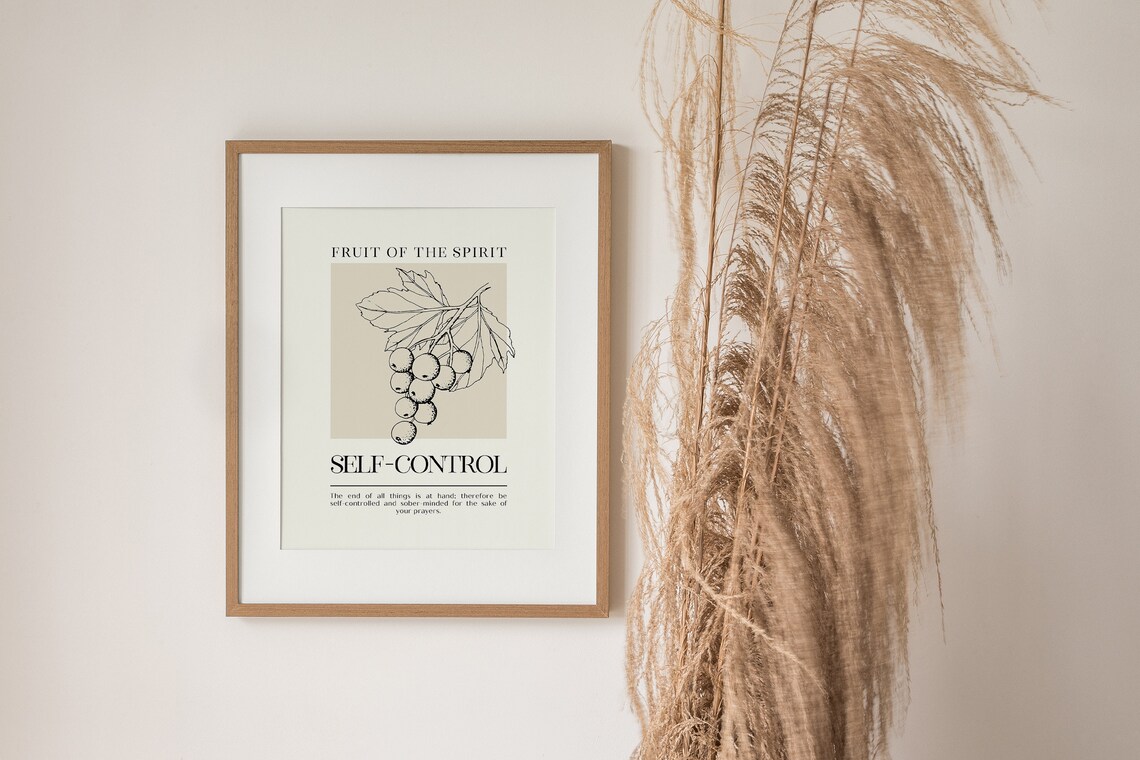 Fruit of the Spirit Self-Control Grapes Botanical Vine Scripture Poster - Image 2