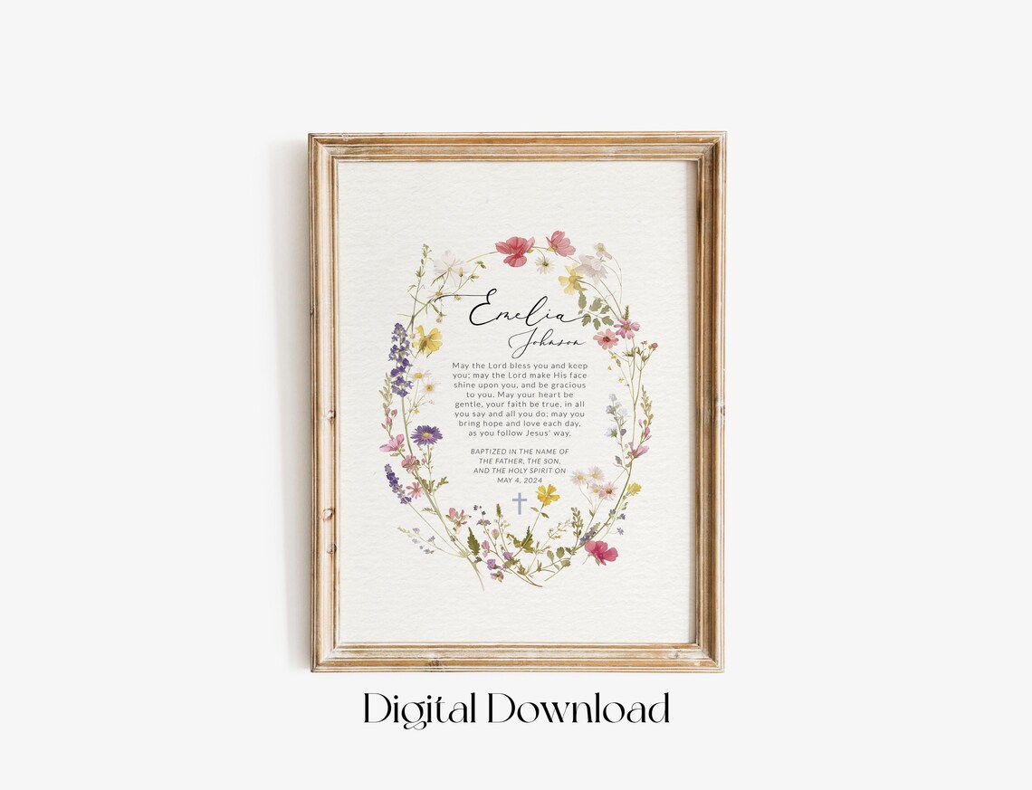 Personalised Wildflower Baptism Baby Dedication Art Print - Image 3