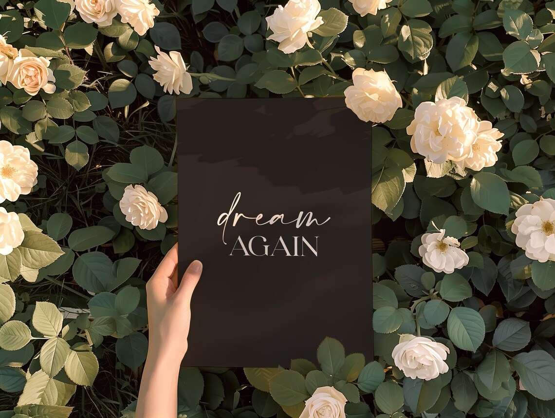 Dream Again Black Minimalist Script Typography Inspirational Quote Poster - Image 3