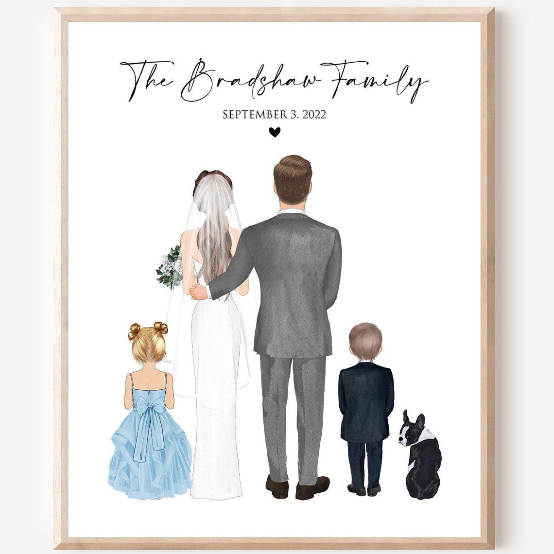 The Bradshaw Family Wedding Bride Groom Kids Dog Portrait Gift Poster