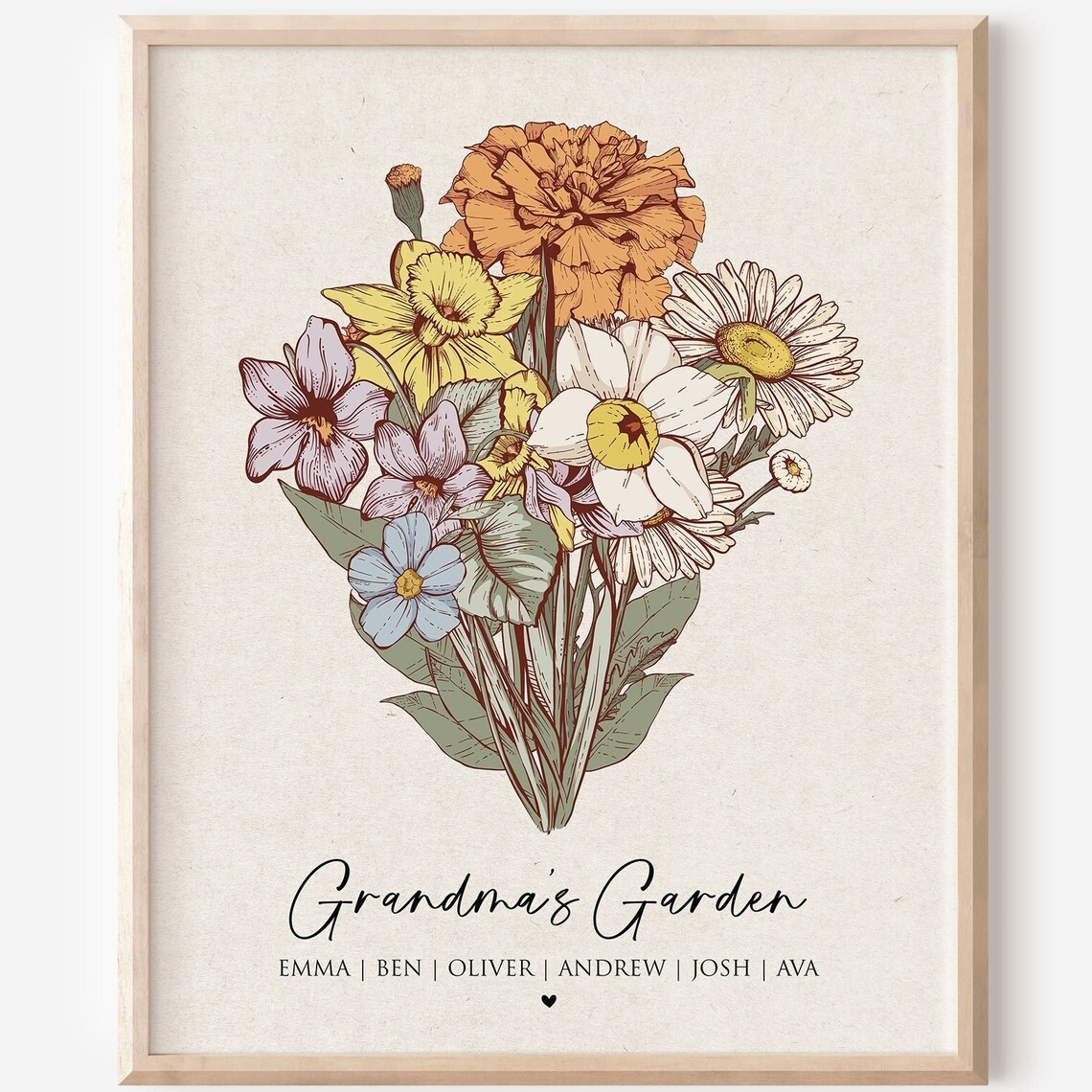 Custom Birth Flower Bouquet Christmas Gift Art Print