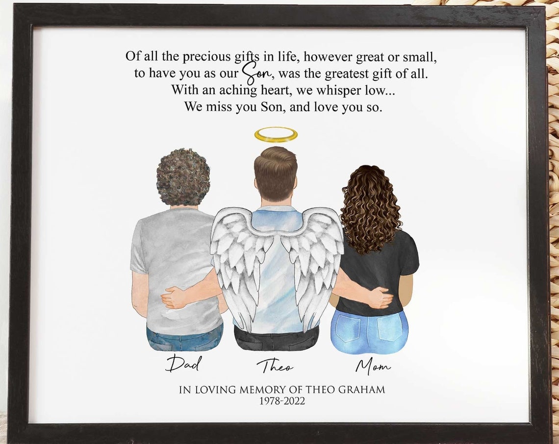 Angel Wing Memorial Son Portrait With Parents In Loving Memory Poster