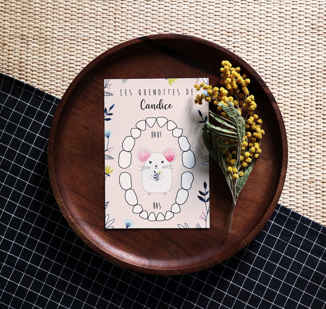 Personalized Quenottes Card Baby Teeth Mouse Watercolor