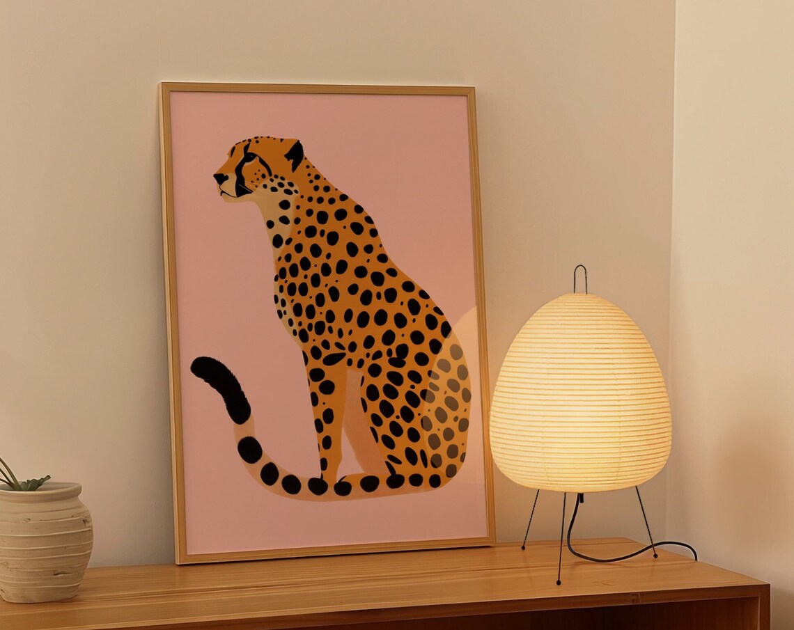 Pink Cheetah Animal Poster, Safari Bedroom Decor