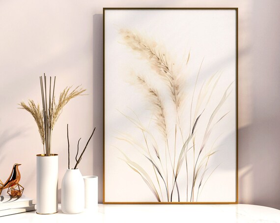 Beige Pampas Grass Watercolor Minimalist Neutral Decor Poster