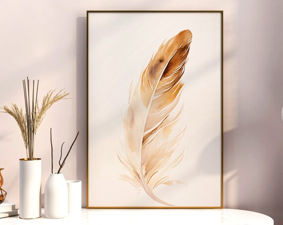 Beige Feather Watercolor Soft Minimalist Neutral Tone Art Poster