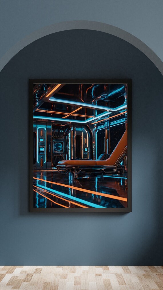 Retro Futuristic Art Print Bold Neon Geometric Space Design