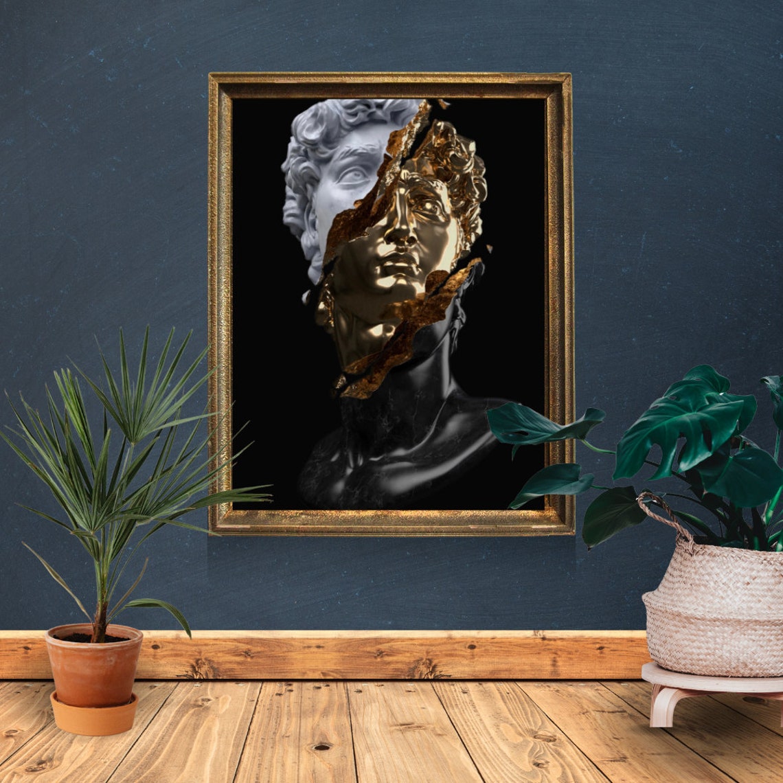 David Bust Split Marble and Gold Surreal Sculpture Art Poster