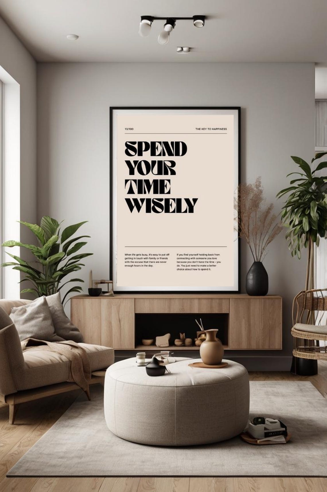 Spend Your Time Wisely Bold Retro Key To Happiness Quote Poster