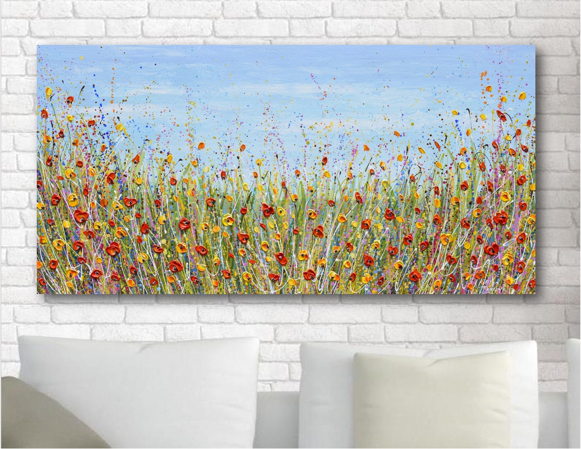 Red Poppy Yellow Wildflower Field Panoramic Summer Meadow Art Print