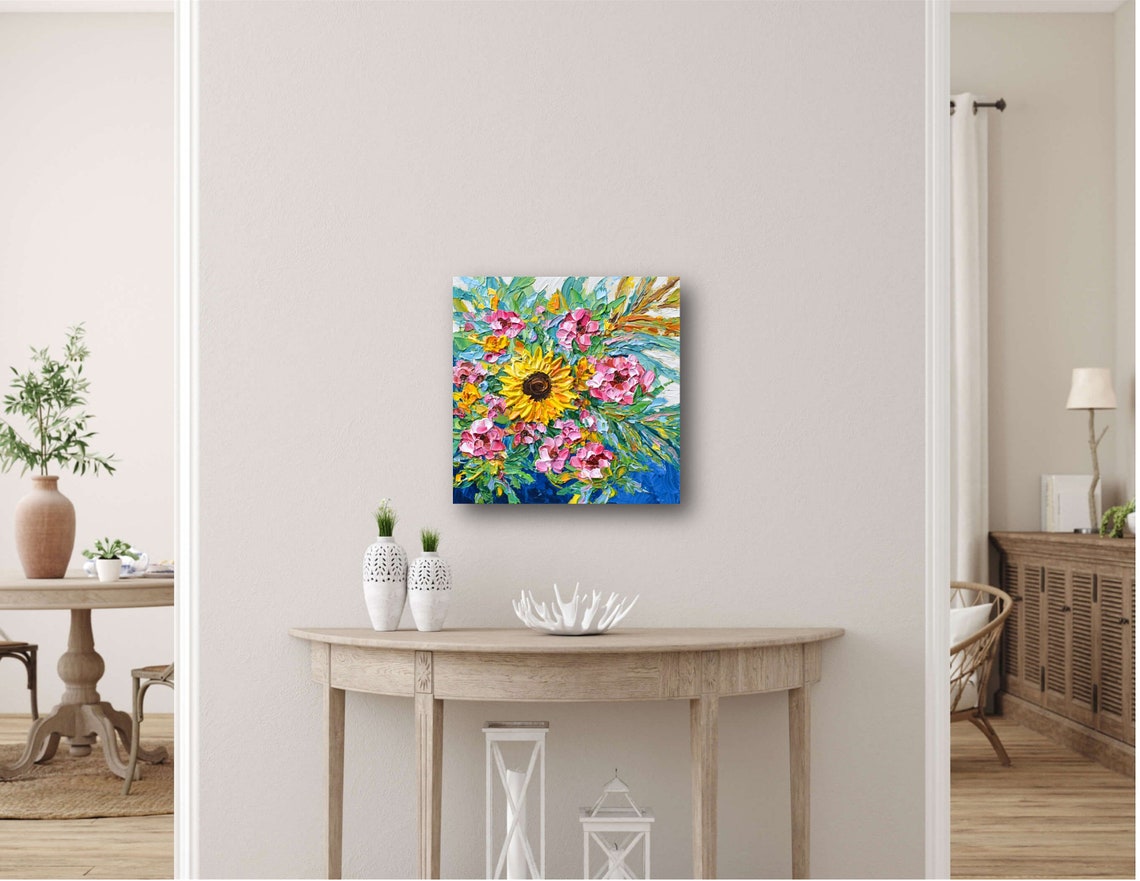 Sunflower Bouquet Print Fall Wall Art Dcor Pink Flowers Wall Van Gogh Inspired - Image 3
