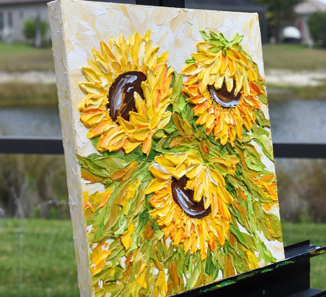 Sunflowers Painting Impasto Yellow Blooms Textured Floral Art Poster - Image 3