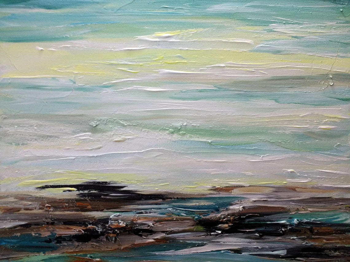 Teal Abstract Water Painting Modern Impasto Textured Ocean Art Poster - Image 3