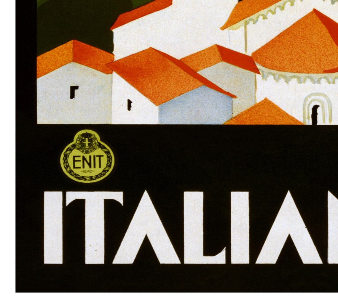 Italian Lakes Vintage Travel Poster Church Bell Tower Cypress Lake - Image 2
