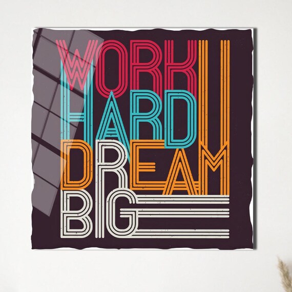 Work Hard Dream Big Retro Neon Typography Motivational Office Poster