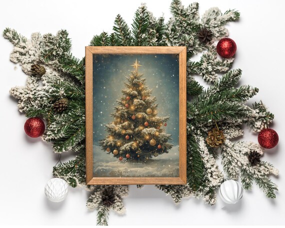 Vintage Christmas Tree Star Topper Glowing Holiday Lights Poster