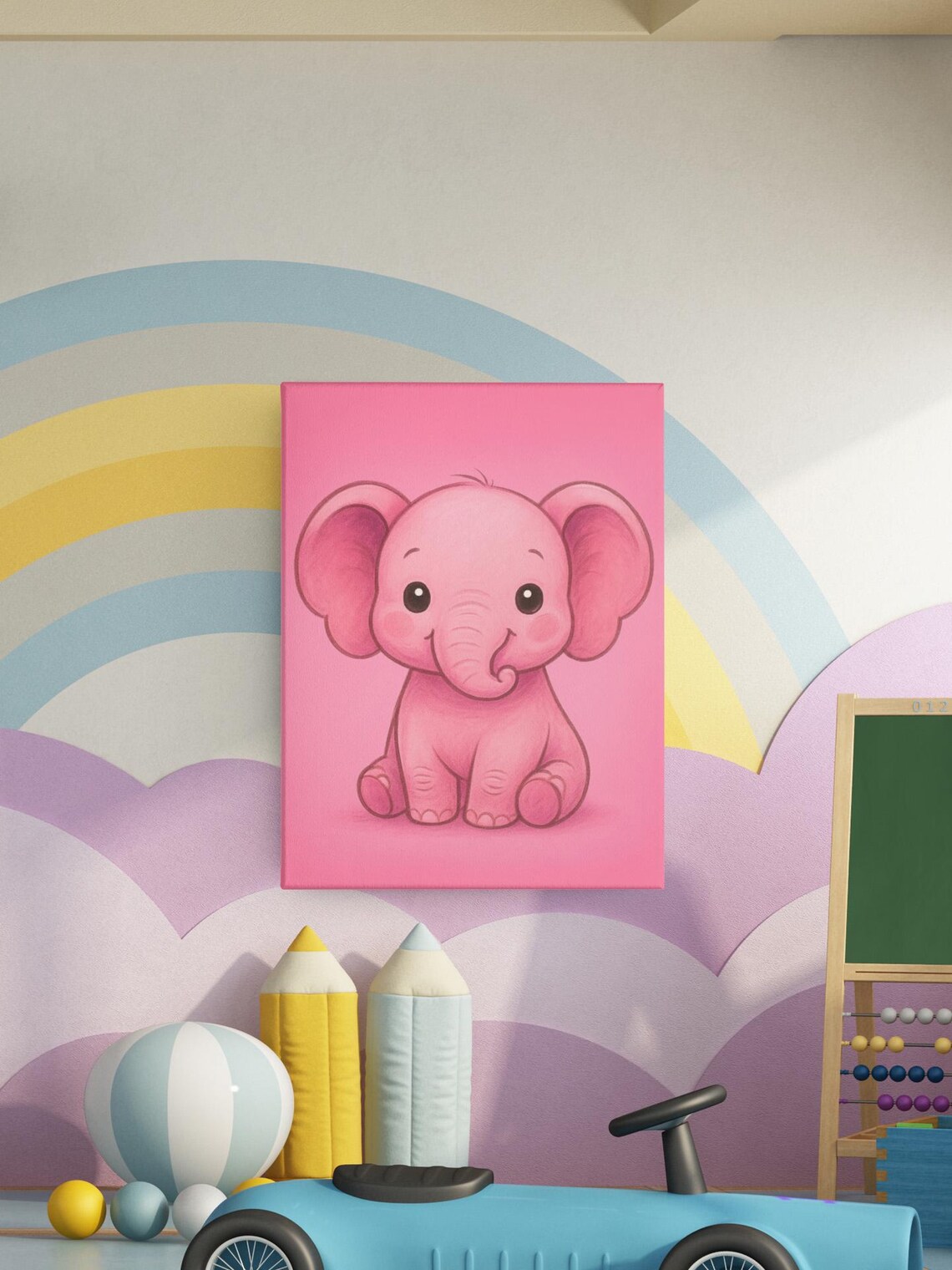 Pink Baby Elephant Nursery Art Print Cute Cartoon Safari Kids Room Decor