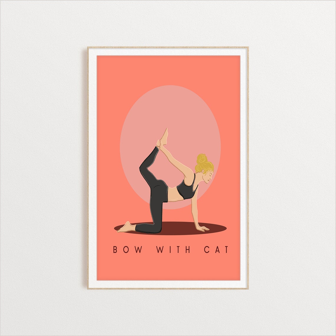 Bow With Cat Retro Yoga Backbend Sun Circle Flat Illustration Print - Image 2