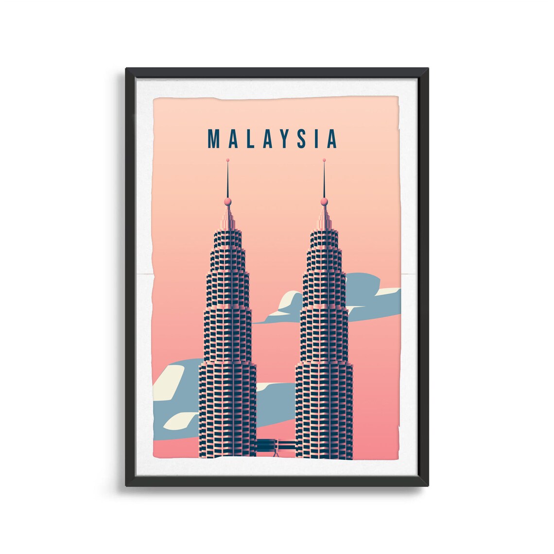 Malaysia Petronas Twin Towers Pink Sky Travel Souvenir Poster