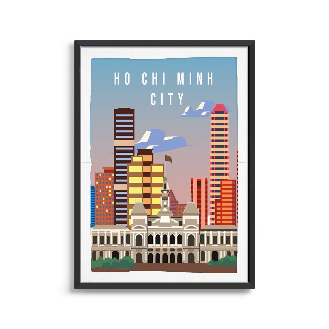 Ho Chi Minh City Vintage Travel Art Skyline Dusk Cityscape Poster