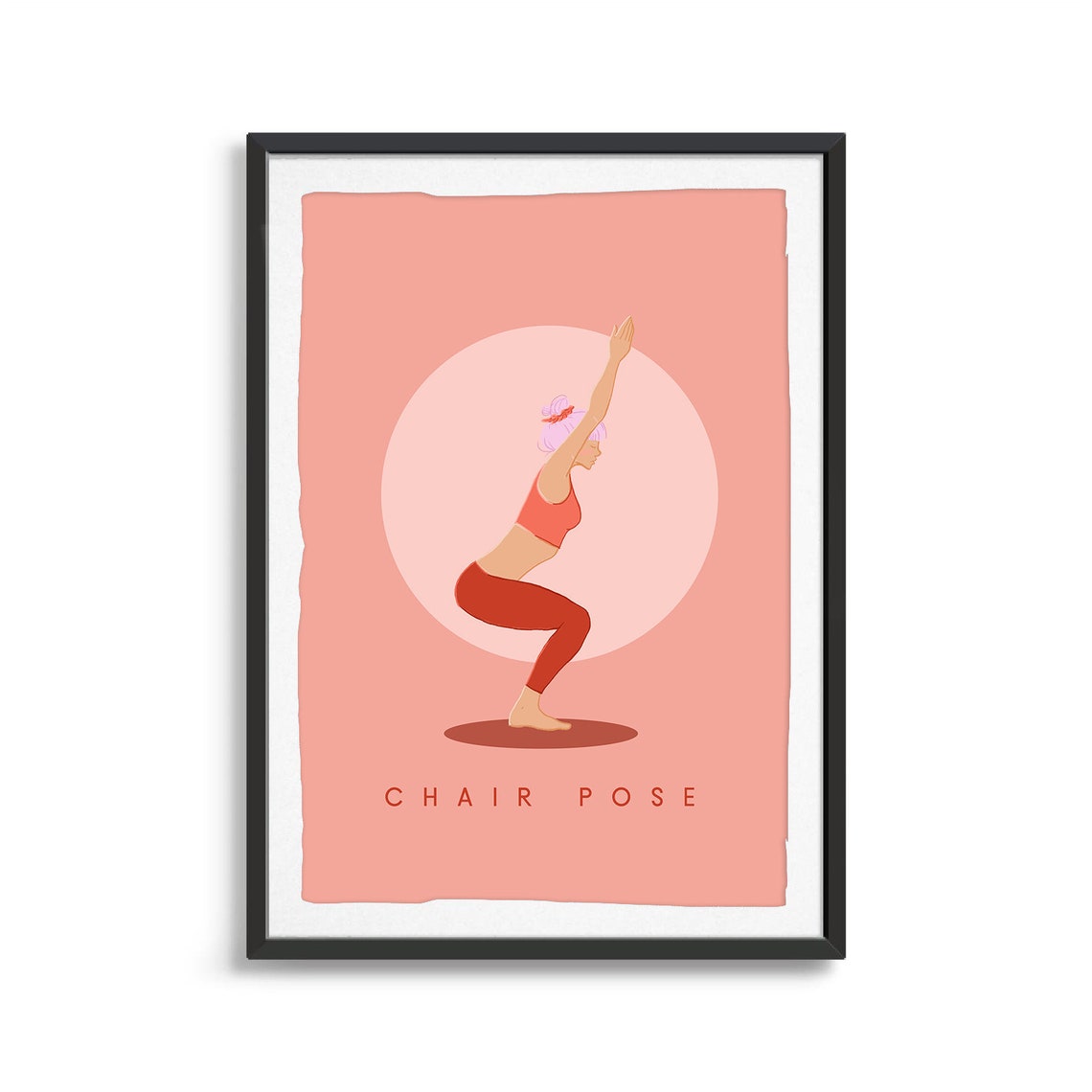 Chair Pose Retro Yoga Standing Pose Sun Circle Flat Illustration Print - Image 2