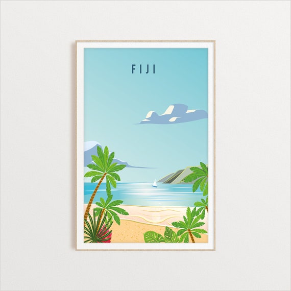 Fiji Travel Poster, Country Illustration Wall Art