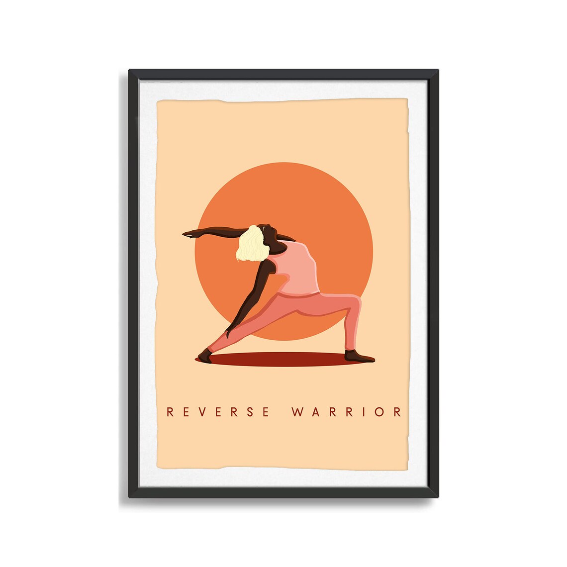 Reverse Warrior Retro Yoga Standing Pose Sun Circle Flat Illustration Print - Image 2