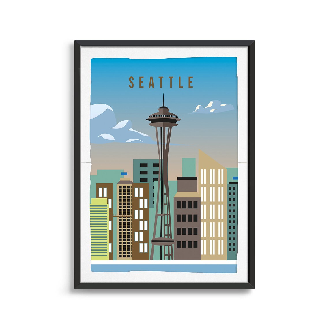Seattle Washington Travel Poster, City Illustration