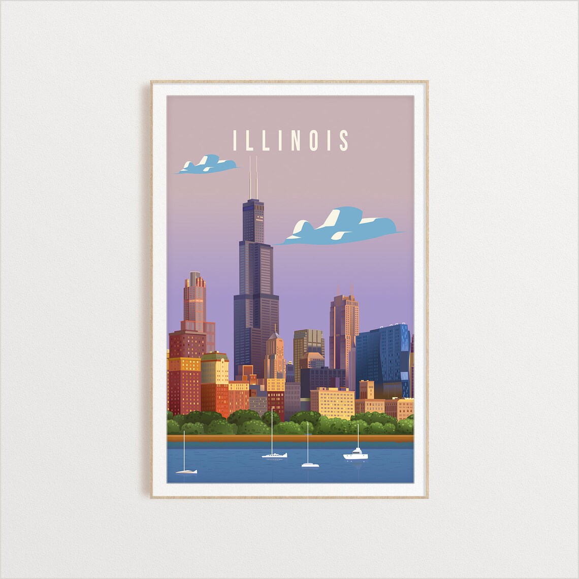 Illinois Chicago Travel Poster With Willis Tower Lakefront Skyline Art - Image 2